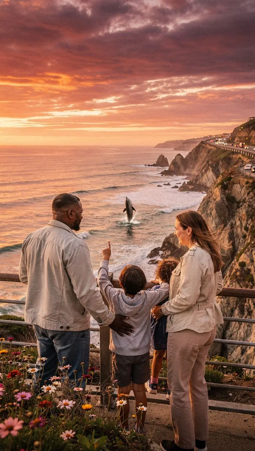 Map highlighting curated road trip routes connecting major cities and coastal viewpoints along the California coast.